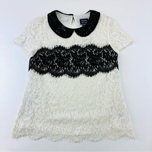 Peter Som x Made in Kind NEW white lace collar neckline short sleeve blouse 10 - Picture 1 of 10